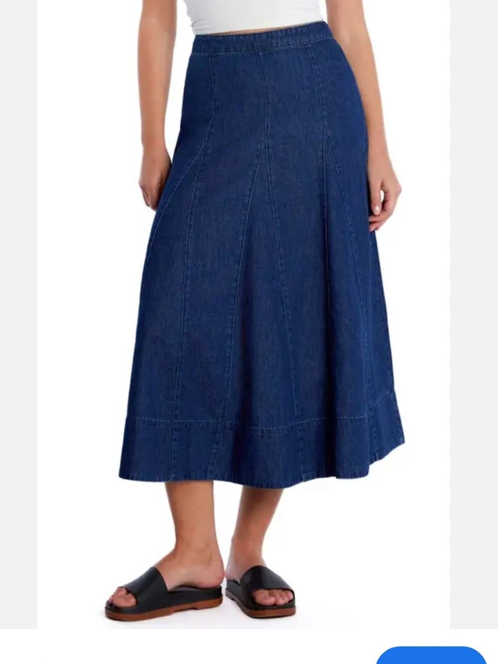 Denim A-Line Panel Skirt - Blue